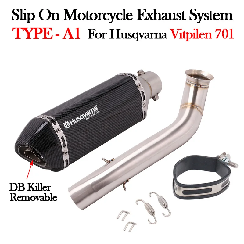 Slip On For Husqvarna 701 Svartpilen Vitpilen 701 2018 19 20 2021 Motorcucle Exhaust Mid Link Pipe Escape Moto DB Killer Muffler