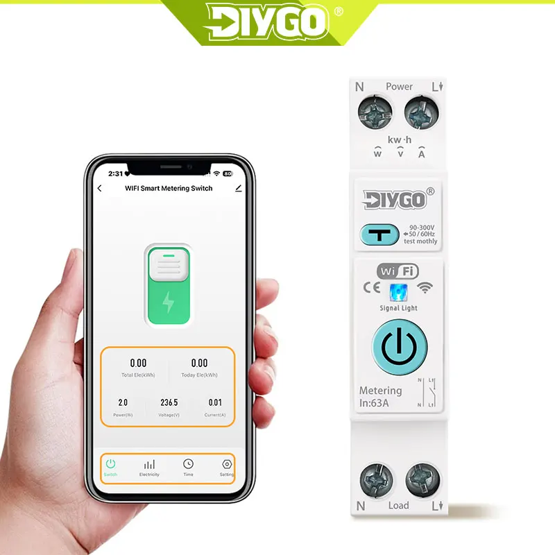 DIY GO SMARTLIFE 63A WIFI Smart Switch Energy Meter Metering Circuit Breaker voltage current leakage protection Relay MCB