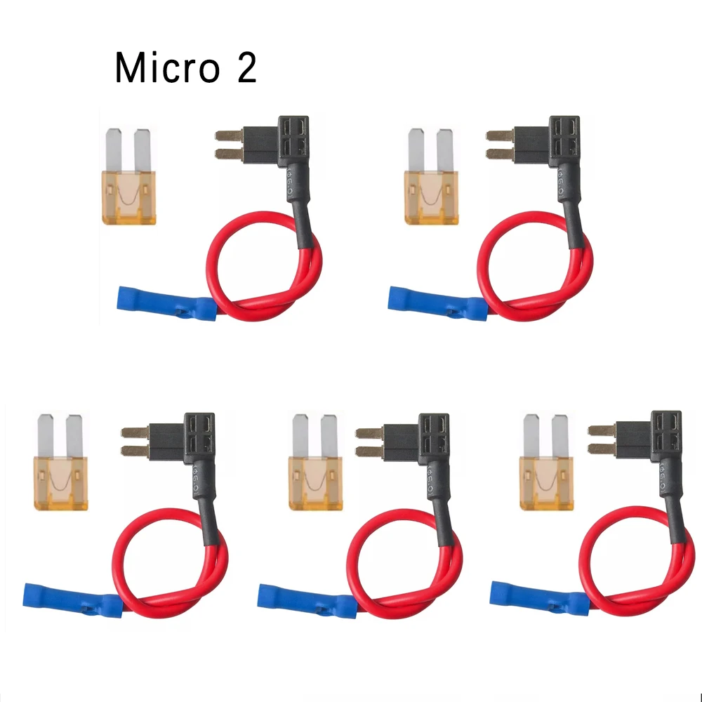 5Pcs Micro 2 Add‑a‑Circuit Fuse Tap Kit, Blade Fuse Holder with 5/20A Fuses, 12V Fuse Tap Adapter for Dash Cam, GPS, LED
