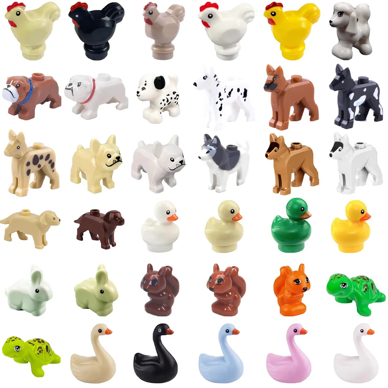 MOC City Animal Building Block Figures Swan Dog Chick Bulldog Squirrel DIY Farm Street View Accessories Bricks Toy Birthday Gift