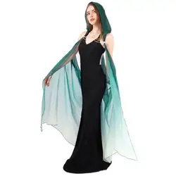 WENAM Hooded Cape for Women Elf Full Length Tulle Gothic Bridal Cloak Off Shoulder Capelet Fantasy Chiffon Chian Cape with Hood