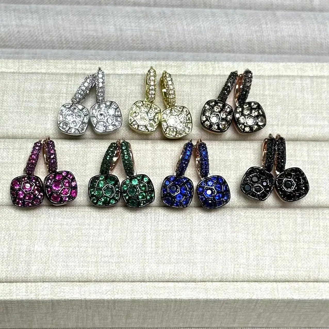 10.6mm Honeycomb Earrings Inlay Colorful Zircon For Women Blue Champagne Green Drop Square Earring Fashion Jewelry Gift
