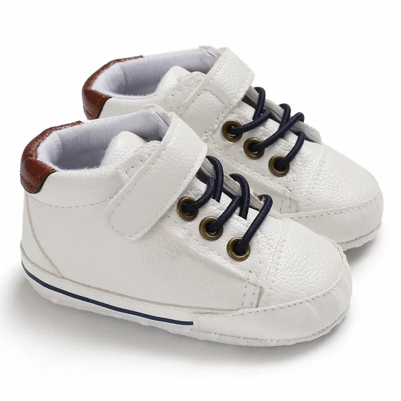 Baby Shoes Boys High Top Sneakers PU Leather Soft Sole Infant Kids Walker Crib Shoe