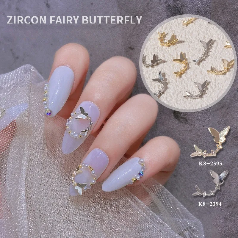 1Pc Japanese Luxury Anti-fade Metal Butterfly Zircon Nail Charms Delicate Wing Design Manicure DIY Decor Accessories