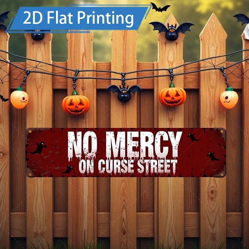 

1 шт. металлическая вывеска, 4x16 дюймов, вывеска «БЕЗ МЕРСИ НА ЦУКОВОМУ СТУРЕ», жуткая тыква, летучая мышь, декор для вечеринки