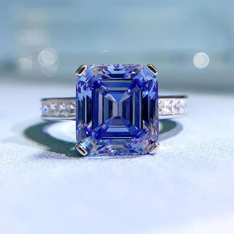 

Princess Sapphire Diamond Ring 100% Real 925 sterling silver Party Wedding band Rings for Women Bridal Engagement Jewelry Gift