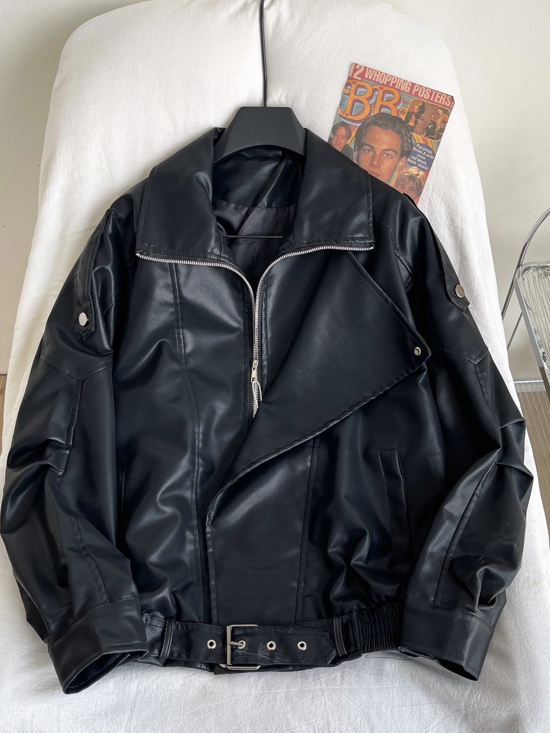 Casual Loose Long Sve Leather Jaet Women's Sle Zipper Collar Faionable Versatile Outerwear for Autumn Season