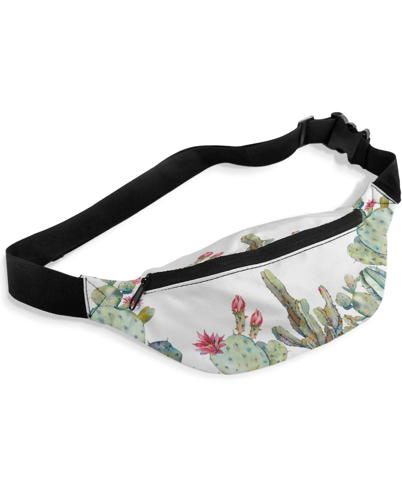 Homens e mulheres Cactus Tropical Planta Branca Fanny Pack, Bolsa de cintura, Bolsa de cinto de telefone grande, Bolsa de carteira, Banana Hip impermeável