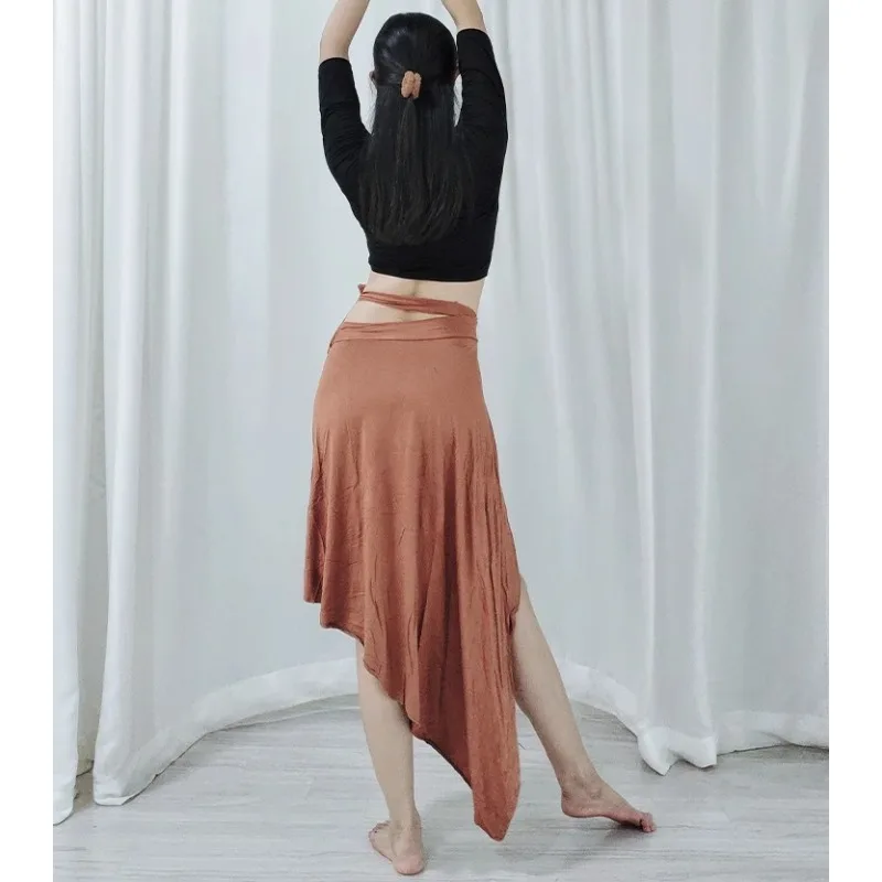ที่กําหนดเอง Belly Dance เครื่องแต่งกายฝึกชุด Modal Splicing ตาข่าย Twisted Top ไม่สม่ําเสมอ Wrap กระโปรงอเนกประสงค์