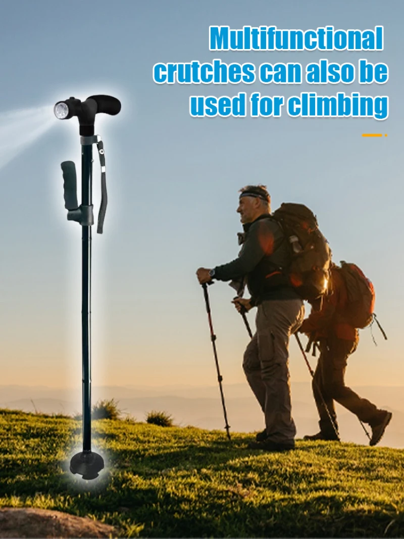 

Lightweight hiking folding crutch/telescopic aluminum alloy walking stick with LED light