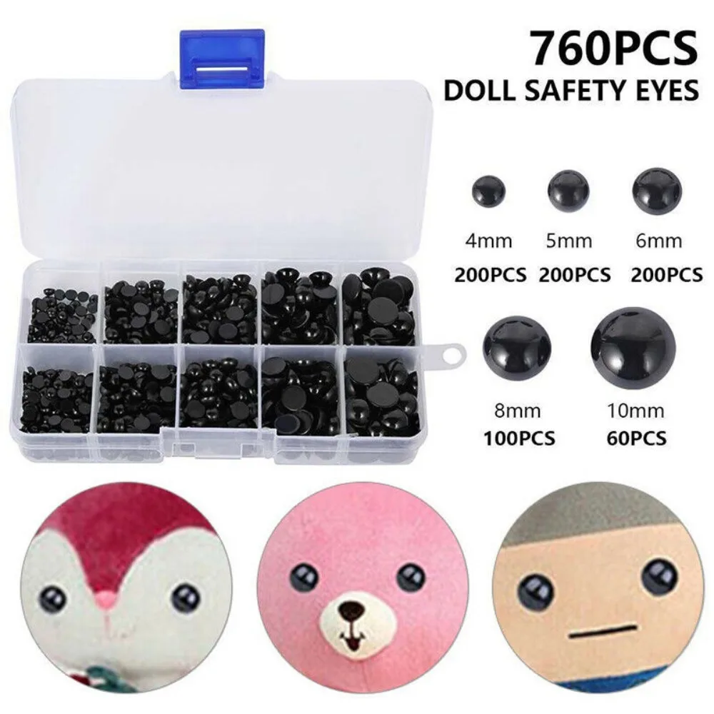 760Pcs/box Plastic Doll Eyes Black Safety Eyes Noses For DIY Teddy Bear Soft Toys Animal Dolls 4MM 5MM 6MM 8MM 10MM