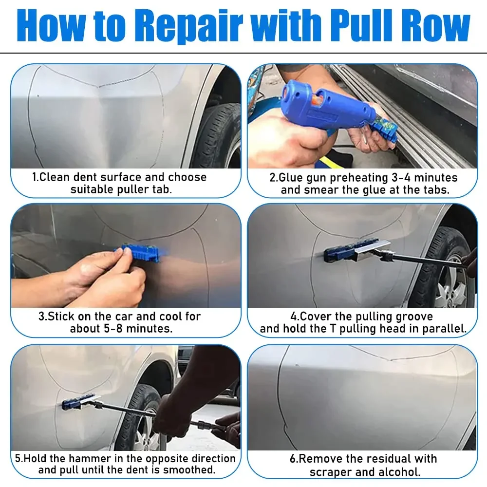 Car Paintless Dent Repair T-shape Tools Puller Removal Kit Slide Hammer Reverse Hammer Adhesive Blue Glue Tabs