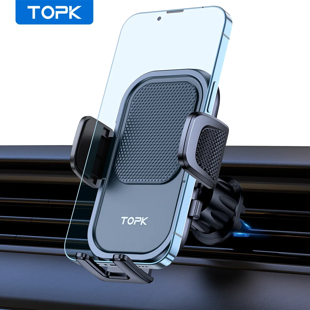 TOPK Car Phone Holder for Thick Case Air Vent Mount Upgraded Hook Clip 360° Rotation for iPhone 16 15 14 13 Pro Max Samsung S25+