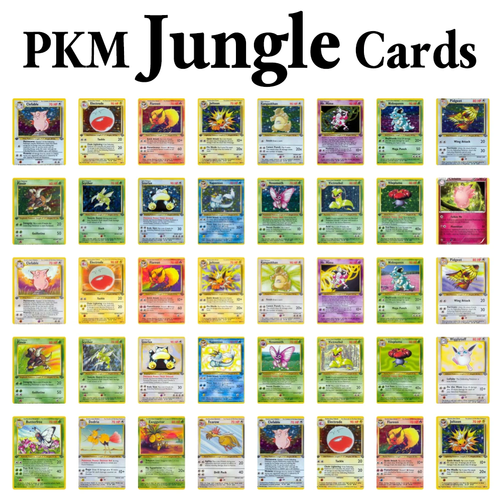 

Классические карты PKM Proxy Jungle 1996, 1-е издание Gyarados Magneton Card Clefable Electrode Flareon Vaporeon Collection PTCG Card