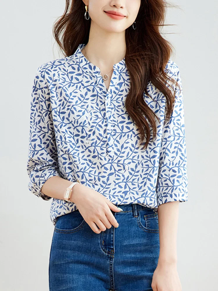 2025 الصيف تخفيف Faionable الأزهار طباعة سبعة Sve irt تنوعا Sli تصميم عادية فضفاض صالح زر حتى irt #2