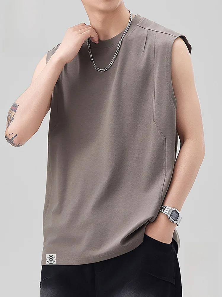 

Summer New Loose Fit Svel Vest Men's Thin Sport Casual T-irt Pure Color Large Mouth Monkey Design