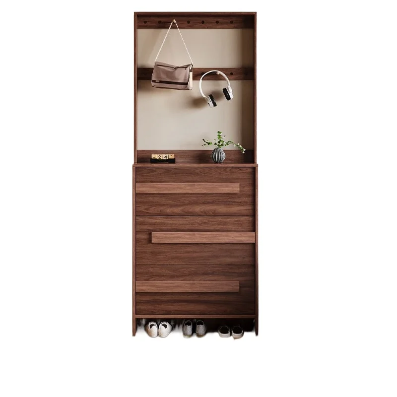 Medieval solid wood drawer tipping bucket shoe cabinet ultra-thin shoe rack new household door side cabinet