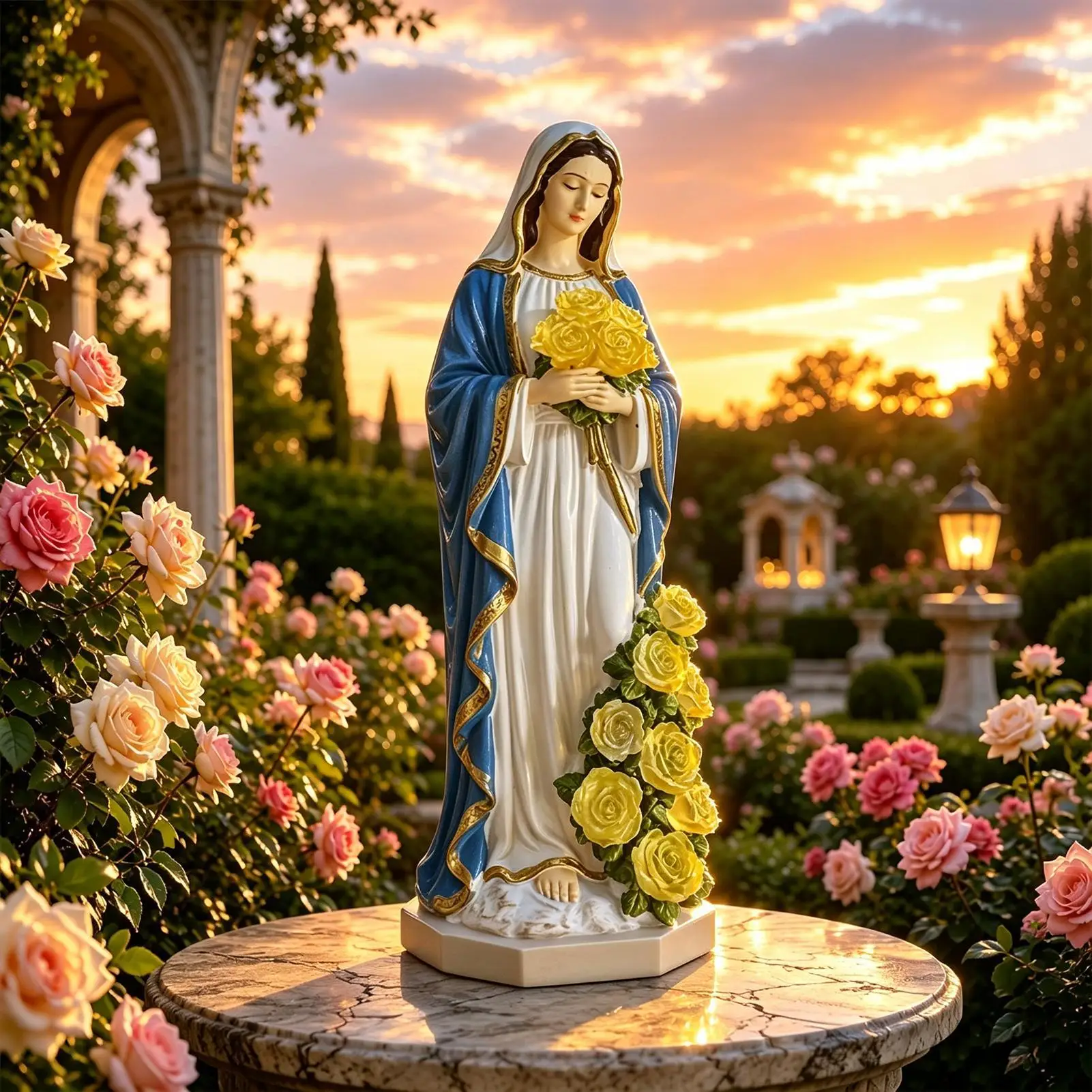 Outdoor Statue With Light Garden Virgin Mary Decoration With LED-Illuminated Rose Decorative Landscape Ornament For Yard Patio