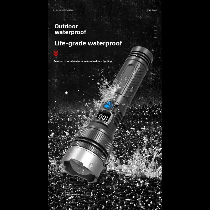 أحدث مصباح LED عالي الطاقة لعام 2025 مع تكبير وشاشة عرض رقمية، مصباح يدوي USB قابل لإعادة الشحن للتخييم والمشي لمسافات طويلة