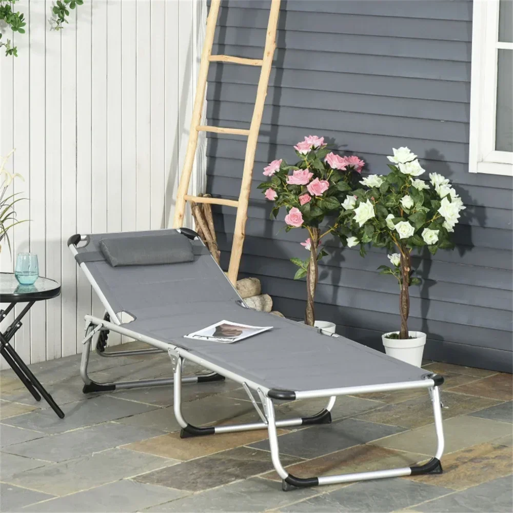 

Portable Folding Recliner, Beach Camping Terrace Outdoor Chair with Adjustable Pillow, Ideal for Swimming Pool, Backyard, Lawn