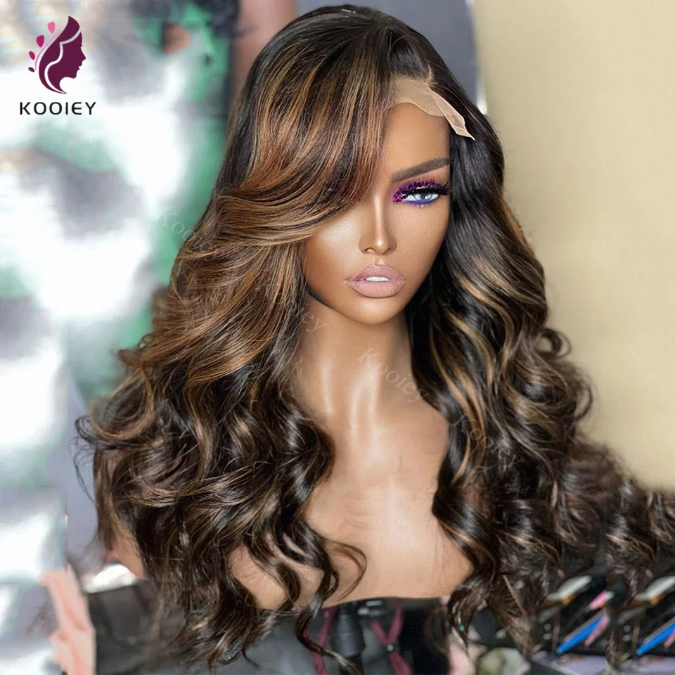 

1b/30 Highlight Wig 13x6/360 Lace Frontal Human Hair Wigs Brazilian Glueless Silk Top Wig Black Brown Ombre Body Wave For Women