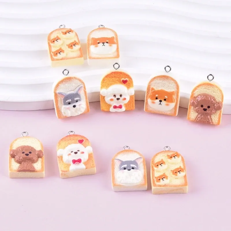 10PCS Mini Resin Toast Dog Ornaments Fashion Charms Handmade Jewelry Keychain Earring Accessories