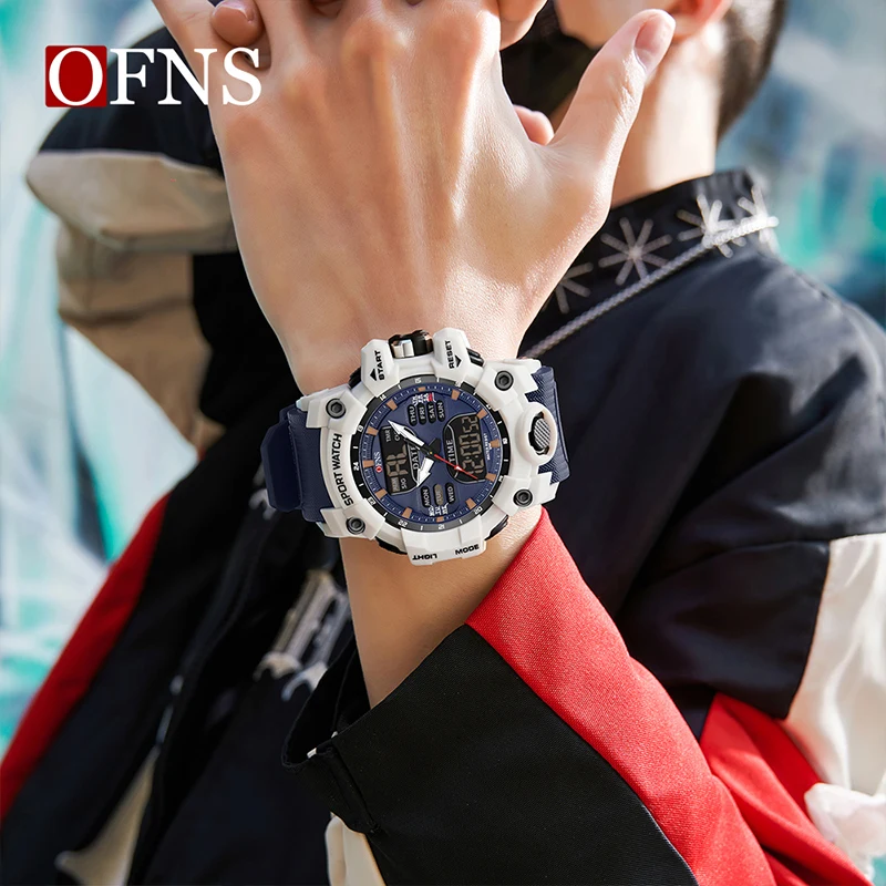 OFNS Top Dual Display Men Watches Waterproof Sports Watch Military Man Alarm Stopwatch Quartz Wristwatch Male Digital Clock