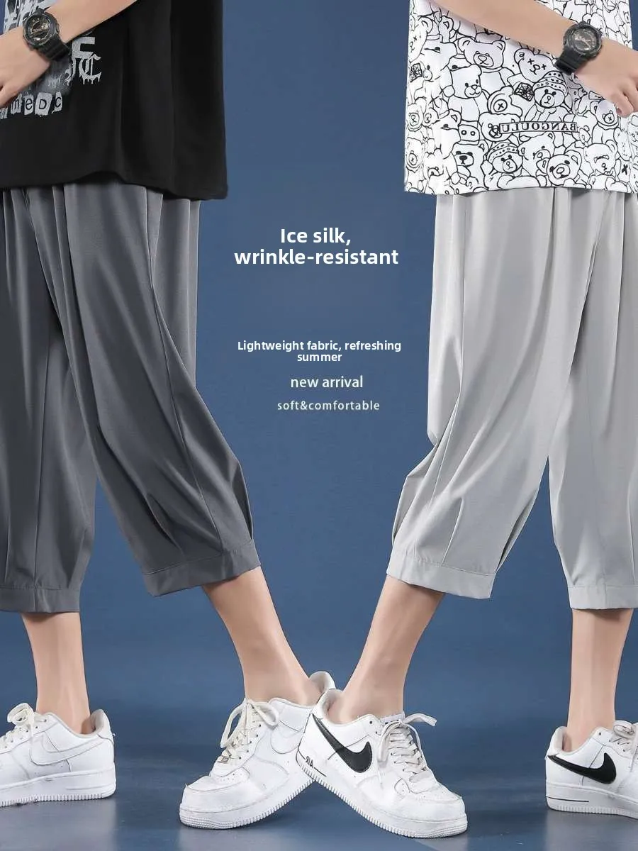 

Harajuku Style Ice Silk Straight Leg Wide Leg Thin Casual Pants Men's Summer Shorts Loose Fit Comfortable Breathable