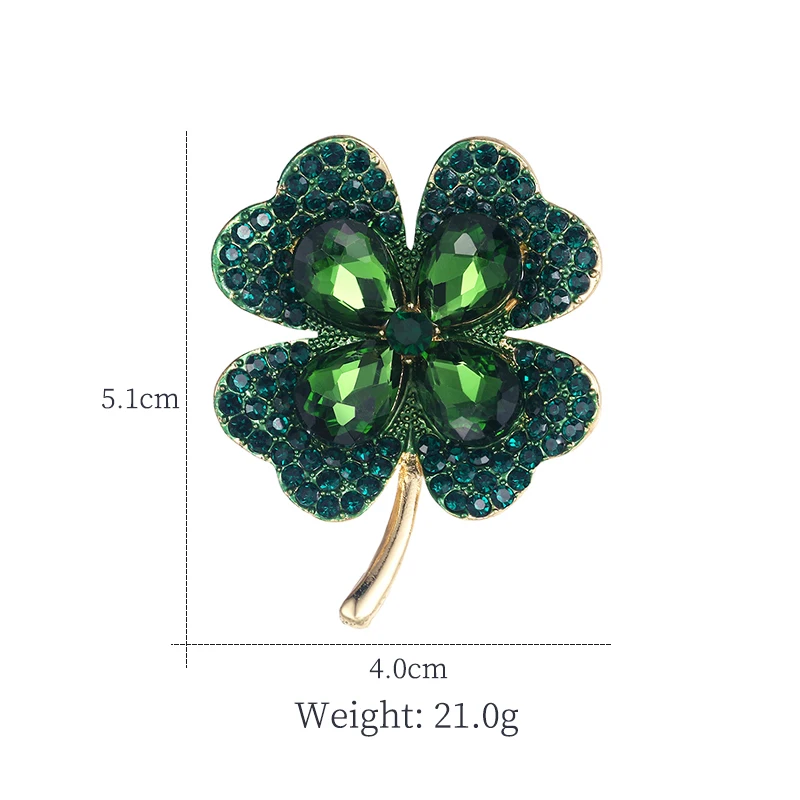 WEIMANJINGDIAN Brand Green Four Leave Clover Irish Shamrock Lucky Crystal Brooches and Lapel Pins Collections