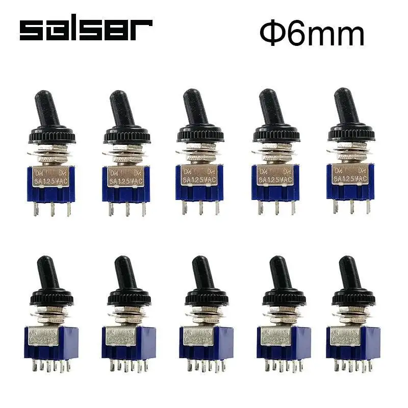 5 個 10 個トグルスイッチ 6A 125VAC オンオン SPDT 6 ミリメートルミニスイッチ DPDT オンオフオン防水キャップ MTS-102 103 MTS-202 203