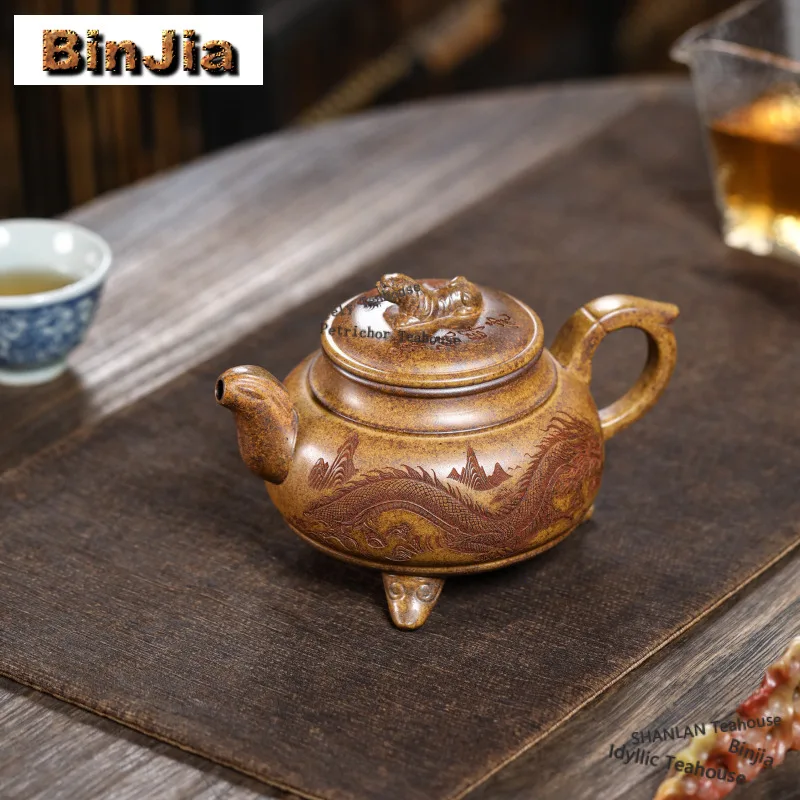 400ml Zen Yixing Purple Clay Teapots Handmade Dragon Tiger Pot Raw Ore High Temperature Section Mud Kettle Zisha Tea Set Craft