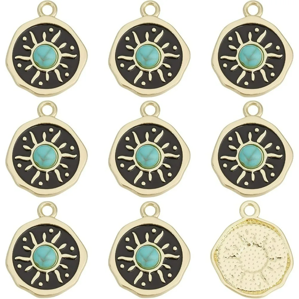 1 Box 25pcs Turquoise Charm Sun Charms Flat Round Turquoise Charms Bulk Celestial Lucky Healing Energy Charm for Jewelry