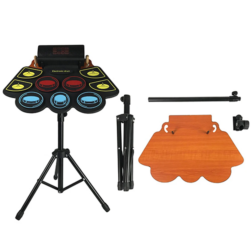 Electronic Drum Set with Stand Drum Sticks and Pedals Roll-Up Drum Practice Pad 9-Pads Practice Pad  Portable Drum Set Gifts