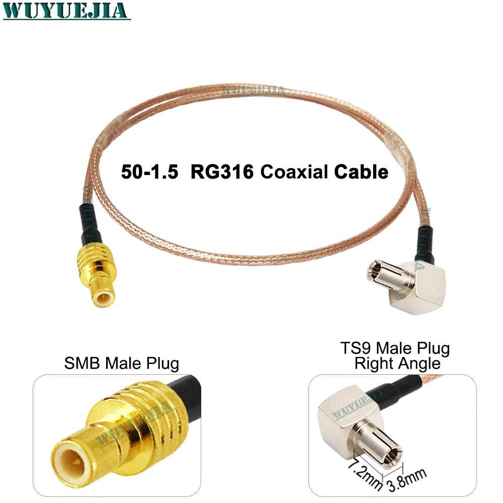 RG-316 RF Coaxial Cable TS9 Male Right Angle to SMB Female 50Ohm Low Loss Pigtail Jumper Cable Suitable For 3G/4G LTE USB Modem