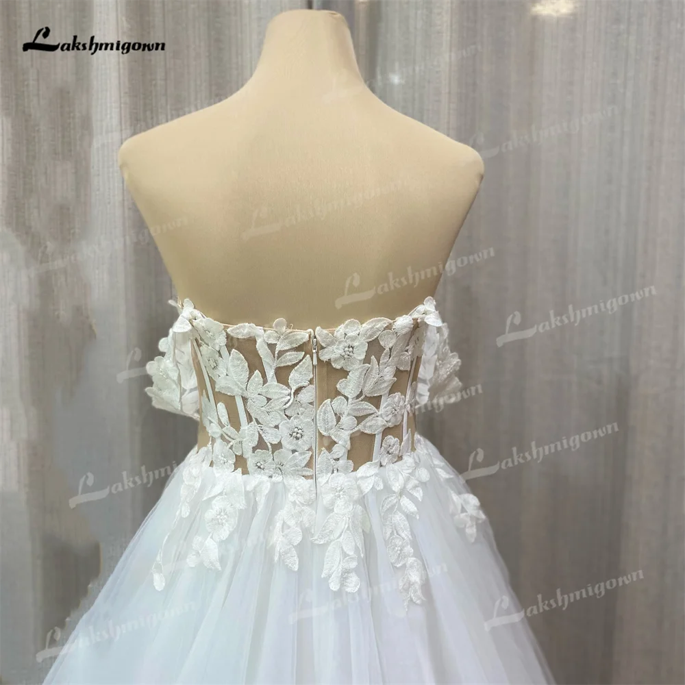 Soft Tulle ที่กําหนดเองชุดแต่งงานสาย Civil Off ไหล่ลูกไม้ Applique Sweetheart ยาวชุดเจ้าสาว robe de mariée