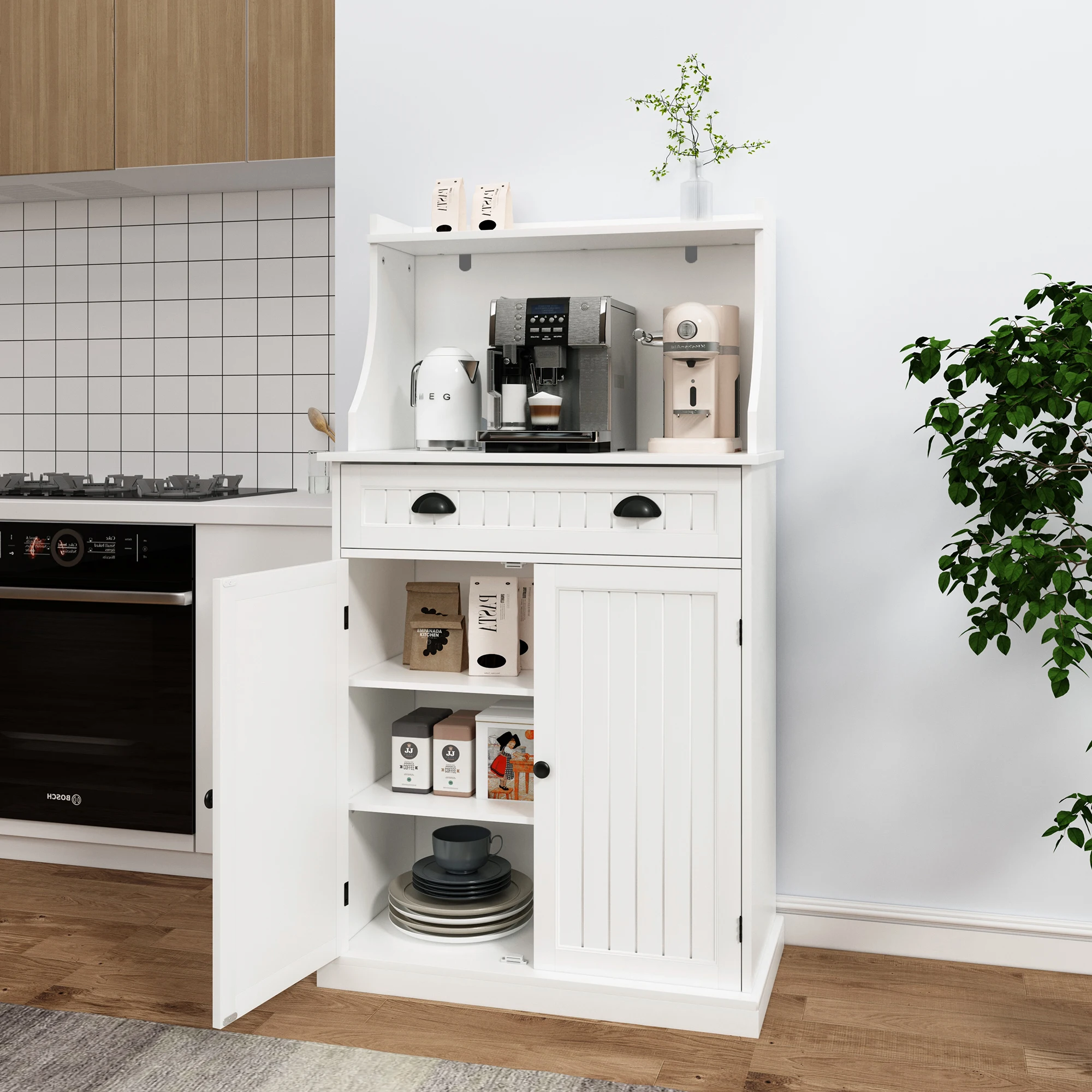 Freestanding Kitchen Pantry Storage Cabinet Modern Wooden Kitchen Cabinets Microwave Oven Stand with Drawer for Kitchen