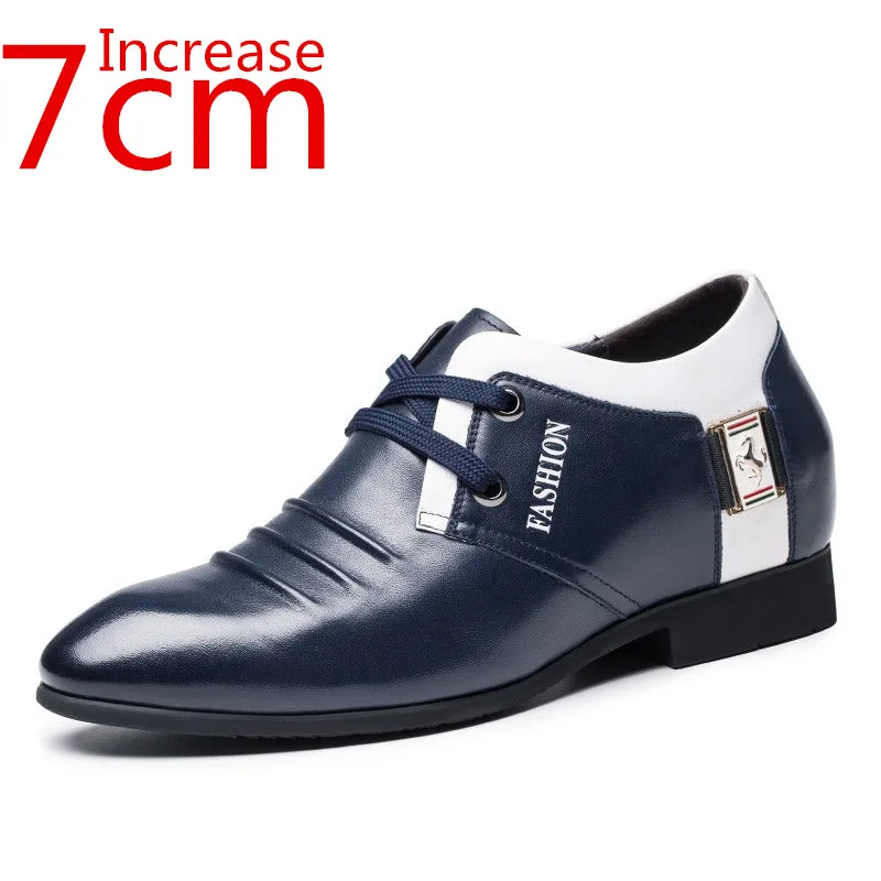 Elevator Shoes New Leather Men's Increased 7cm Men's Business Casual Shoes Inner Height Increased Men's Shoes White Leather Shoe