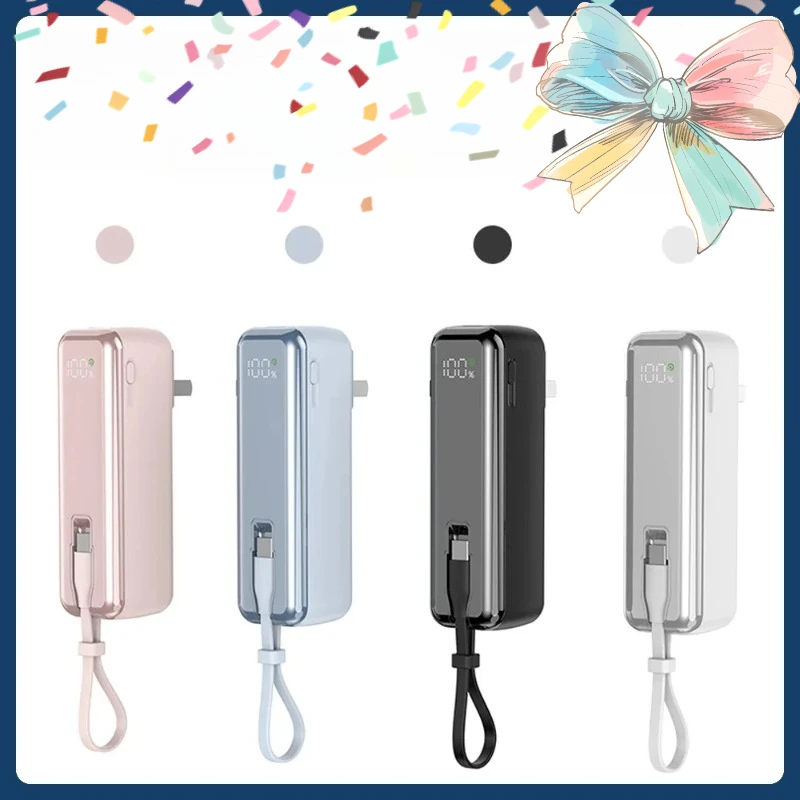 

5000mAh Portable Power Bank with Cable Plug Charger 20W Fast Charging Mini Battery For iPhone 16 15 14 13 12 Samsung Xiaomi