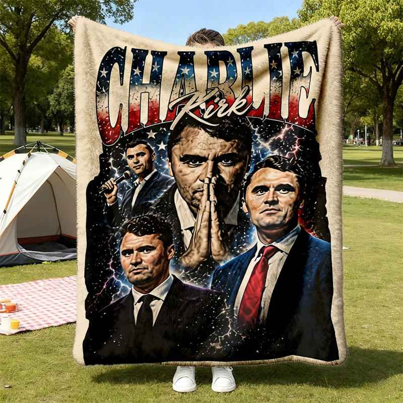 Charlie Kirk Vintage Graphic Flannel Blanket, Pray for Charlie Kirk, Activism Flannel Throw, Charlie Kirk Cozy Blanket