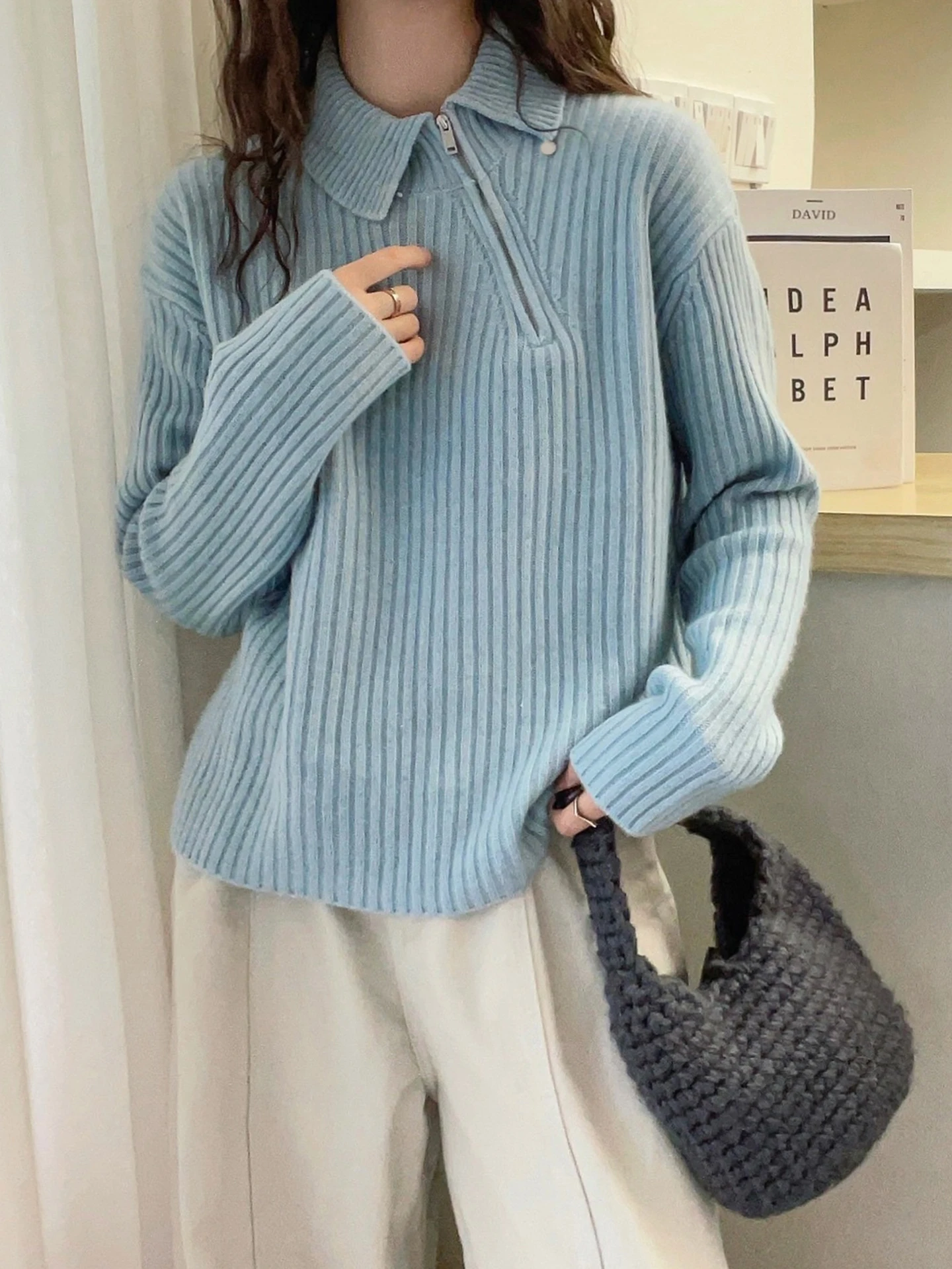 Damen Faionable Pure Color Camere Pullover Loose Long Sve Overhead Strickoberteil Schlankheitsstreifen Winter SLE Damen...