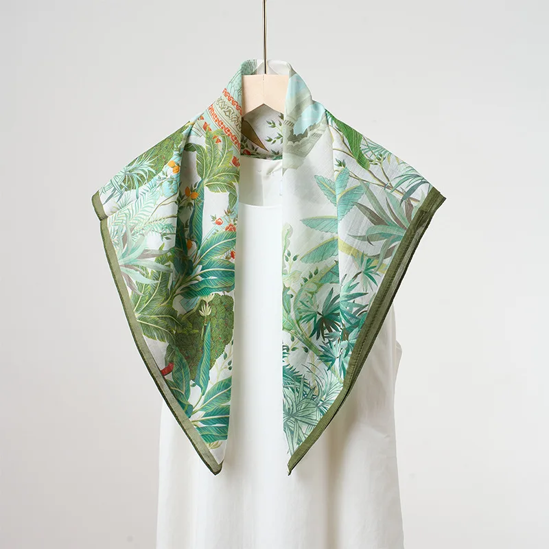 

New Korean Version Ins Style 65 * 65cm Silk Small Square Scarf Women's Multi-functional Mulberry Silk Cotton Blended Silk Scarf