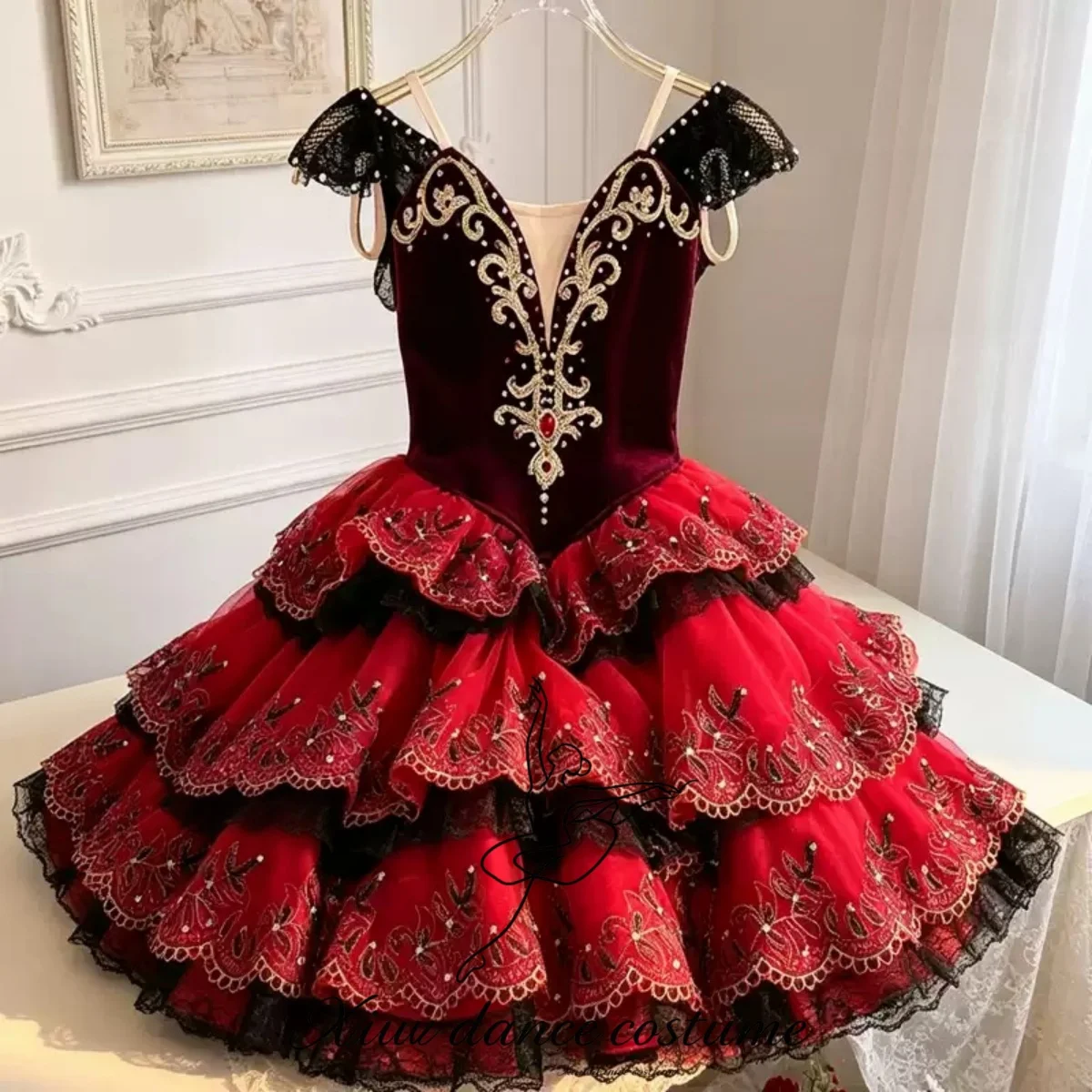 Customized black red Don Quixote Esmeralda variation ballet performance clothes