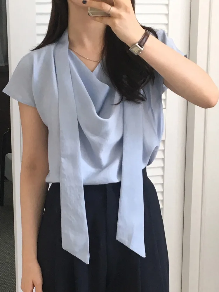 

Ele Summer irt for Women Loose Fit with Sa Design And Puff Sves French Sle Polyester Fiber Casual Wear