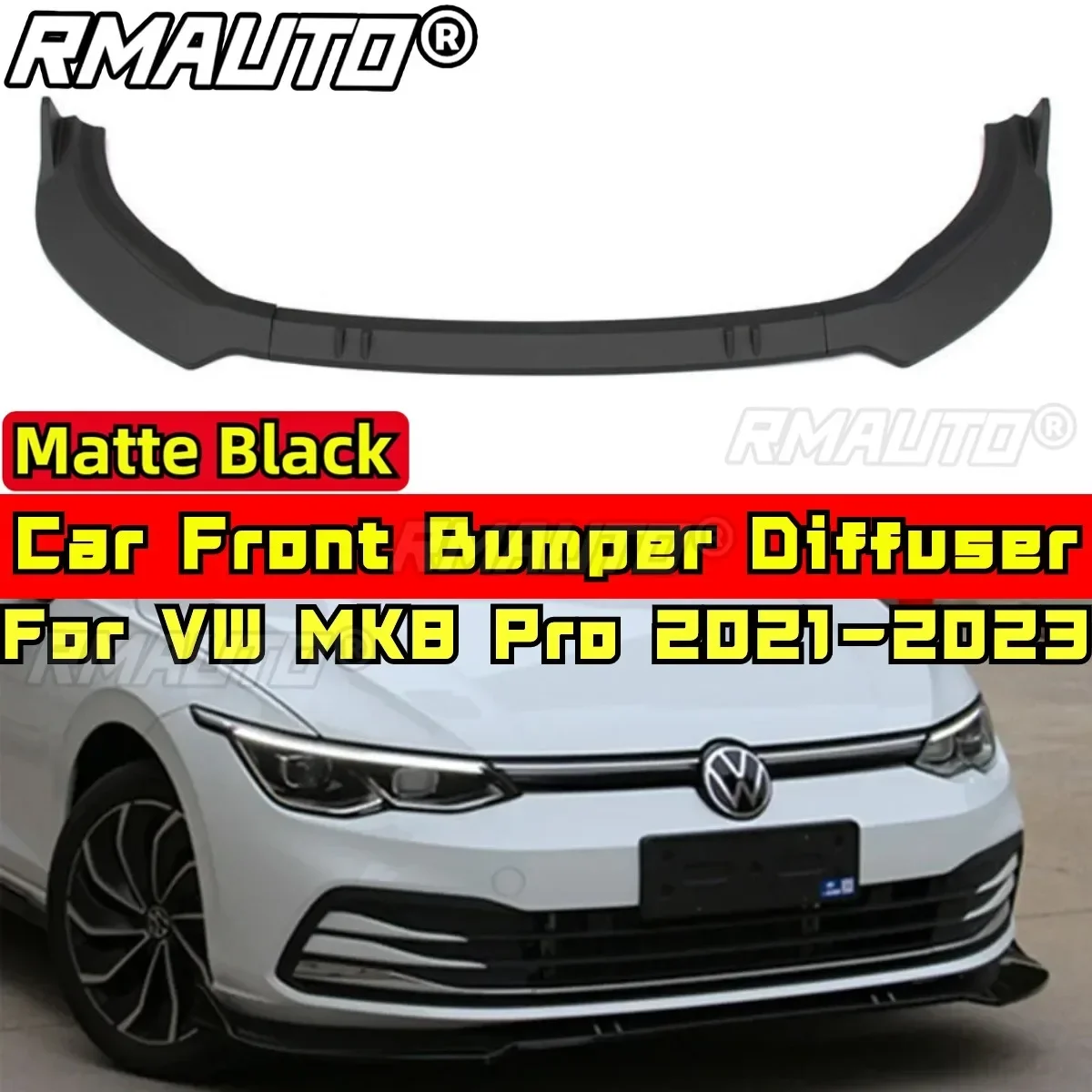 

For Golf MK8 Pro Body Kit Front Bumper Lip Matte Black Sport Style Bumper Spoiler for VW Golf MK8 Pro 2021-2023 Car Accessories