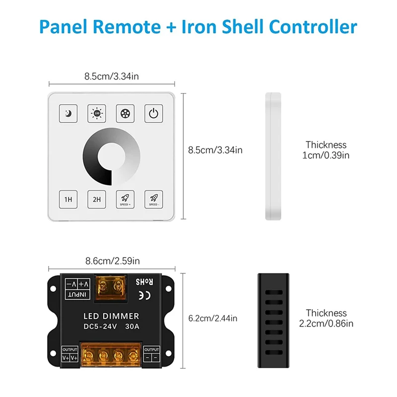 RF แผงสัมผัสแบบติดผนังไร้สายควบคุมหรี่ไฟสำหรับแถบไฟ LED DC5-24V 30A สีเดียว