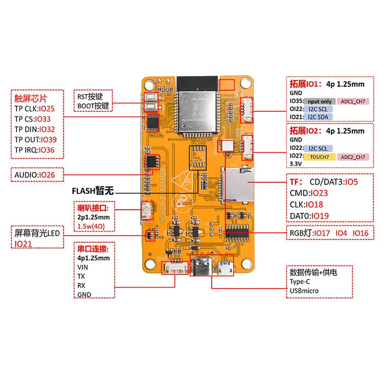 ESP32 MCU 2.8 Inch Touch TFT LCD Screen Module, 240*320 Display for Arduino LVGL, DIY Electronic Experiment Component
