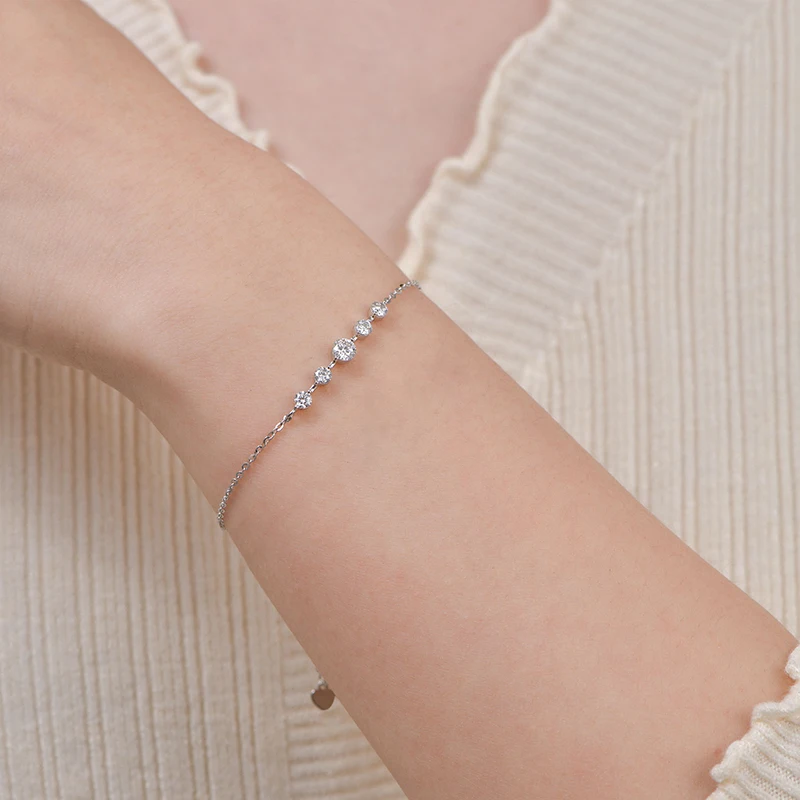 Lnngy zertifiziertes Fünf-Stein-Moissanit-Armband, 925er-Sterlingsilber, Kettenarmbänder für Frauen, Charm-Handschmuck, 2026-Trendgeschenk – Detail 9