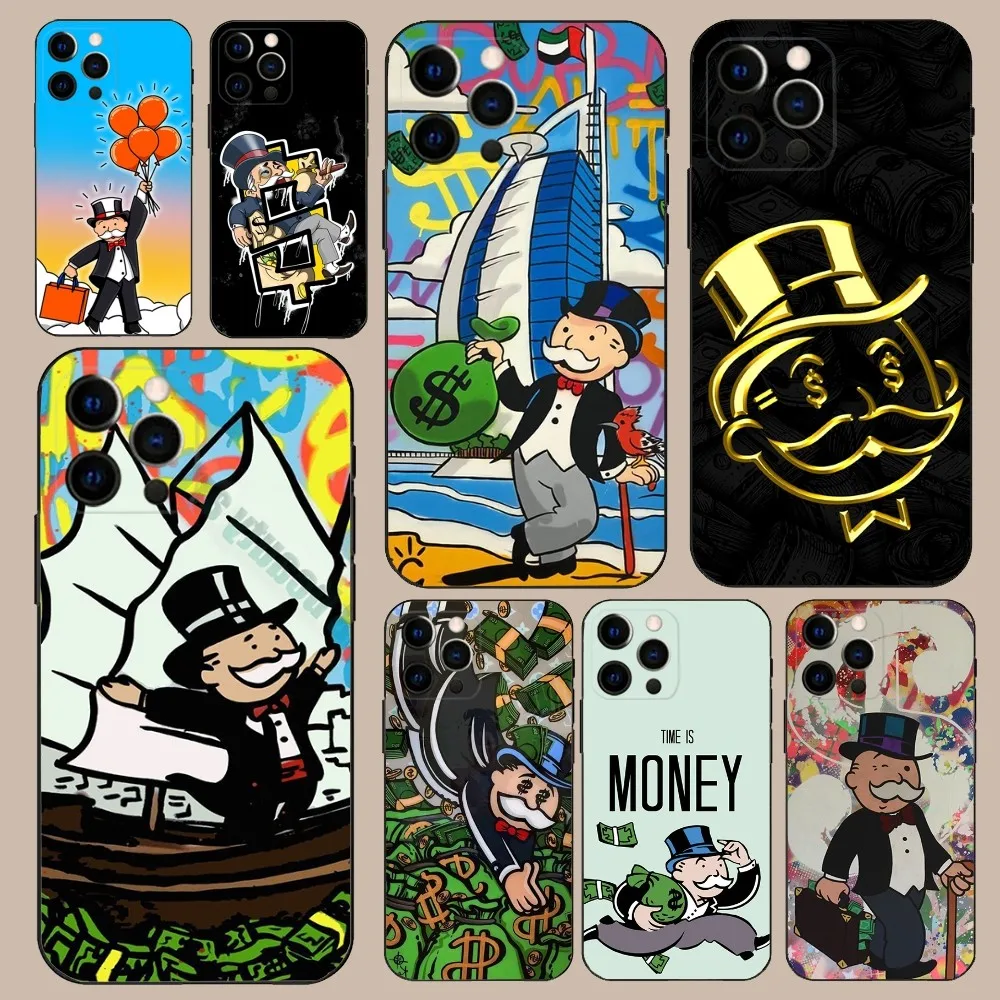 Cartoon D-Dollar M-Monopolys Phone Case For iPhone 16,15,14,13,12,11,Pro,X,XS,Max,XR,Plus,Mini Soft Black Cover