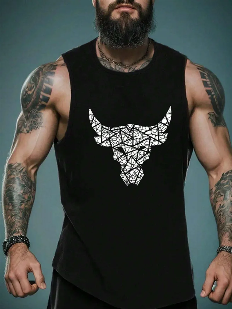 Trendy Bull Graphic Tank Tops For Men Summer Fashion Streetwear 3D Printed Gym Vest Cool Breathable Oversized Sports Tees Tops