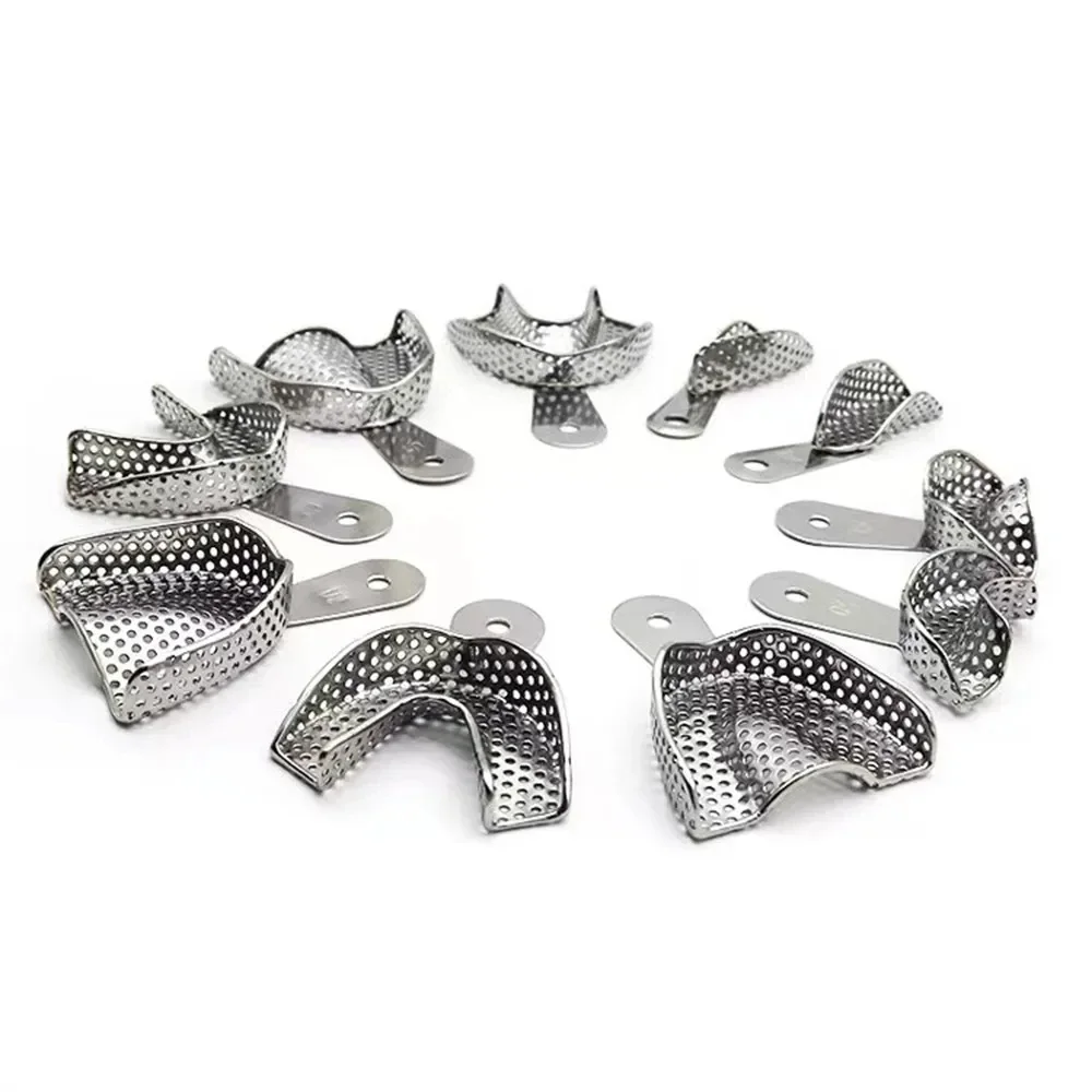 10pairs Dental Impression Tray Stainless Steel Teeth Tray Autoclavable Denture Instrument Trays Dentist Tools Teeth Holder Tray